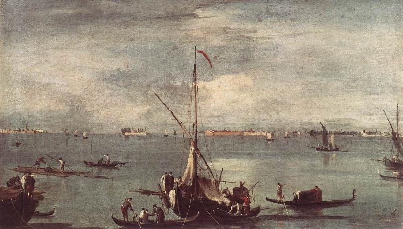 GUARDI, Francesco The Lagoon with Boats, Gondolas, and Rafts kug France oil painting art